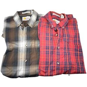 2 Pack‎ Southern Classics Large Brown/Red Plaid Button Shirts Workwear Americana